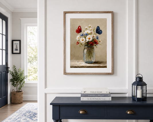Patriotic Daisy Flower Jar Wall Art, 4th of July Americana Floral Poster (Digital Download)