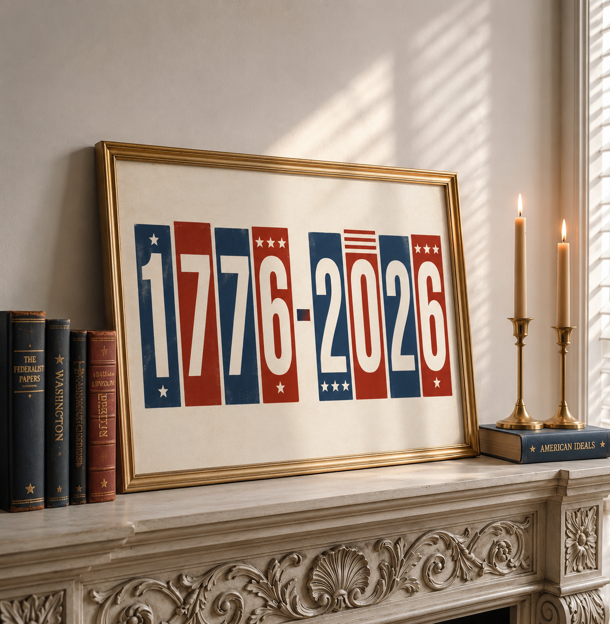 1776-2026 Patriotic Wall Art, America 250th Anniversary Print, Vintage 4th of July Typography Poster