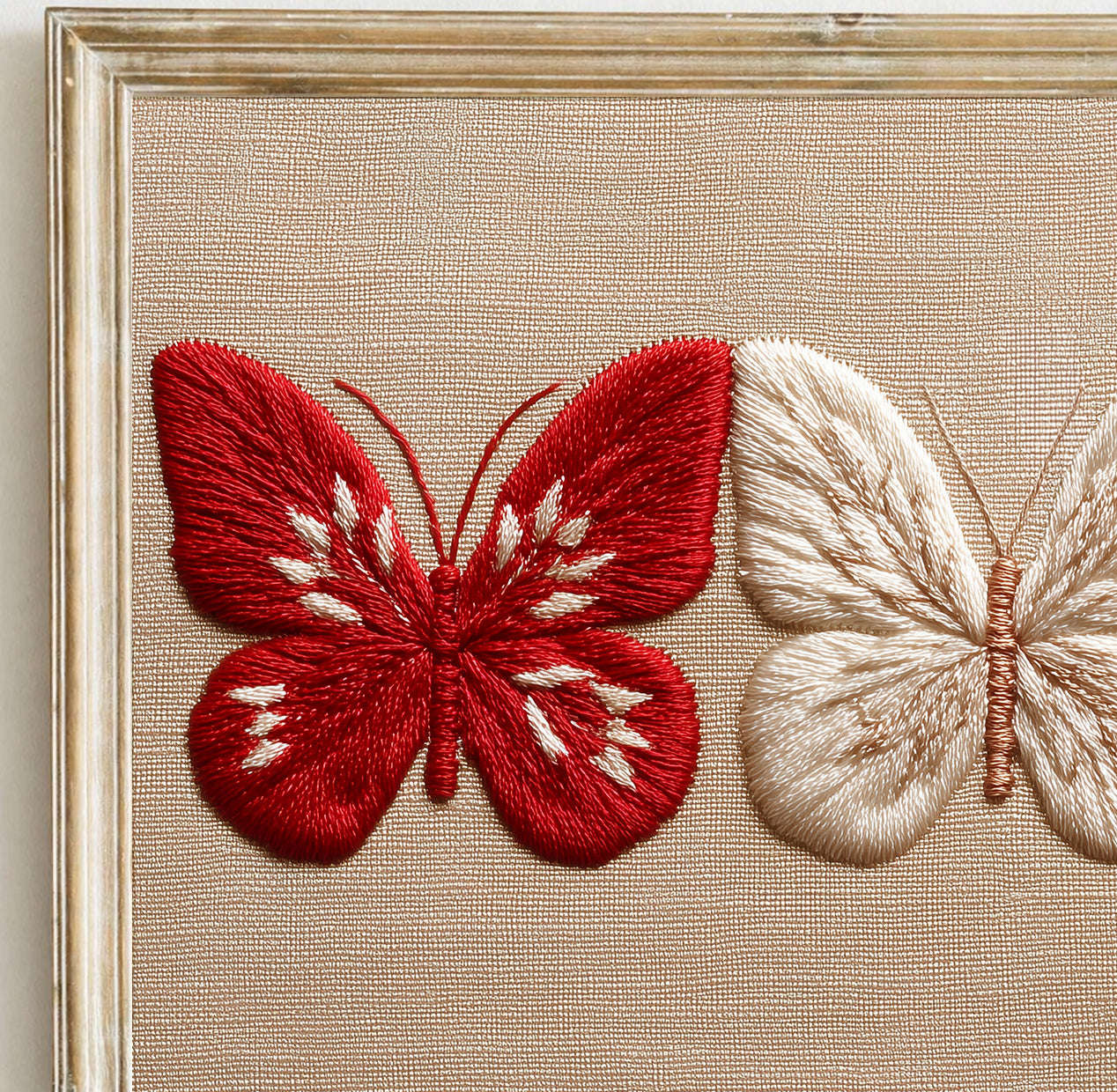 Embroidered Patriotic Butterfly Wall Art, Red White Blue Americana Print, 4th of July Textile Poster, Summer Decor
