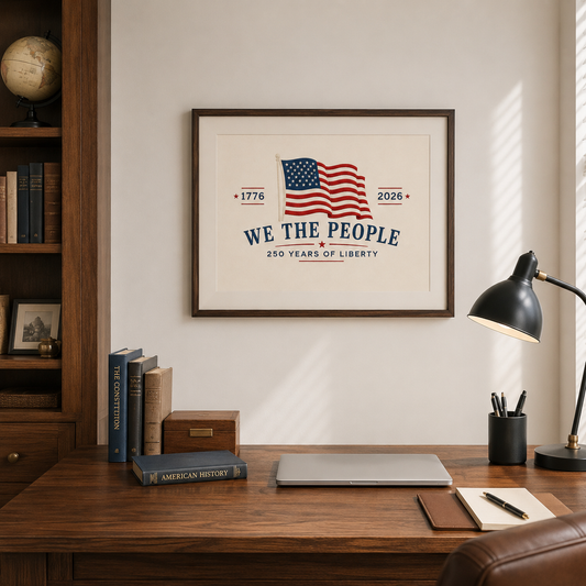 We the People 250th Anniversary Print, Embroidered Patriotic Flag Poster, 1776 2026 Americana Art, 4th of July Decor
