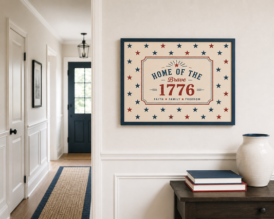 Home of the Brave 1776 Wall Art, Patriotic Americana Poster, 4th of July Vintage USA Decor