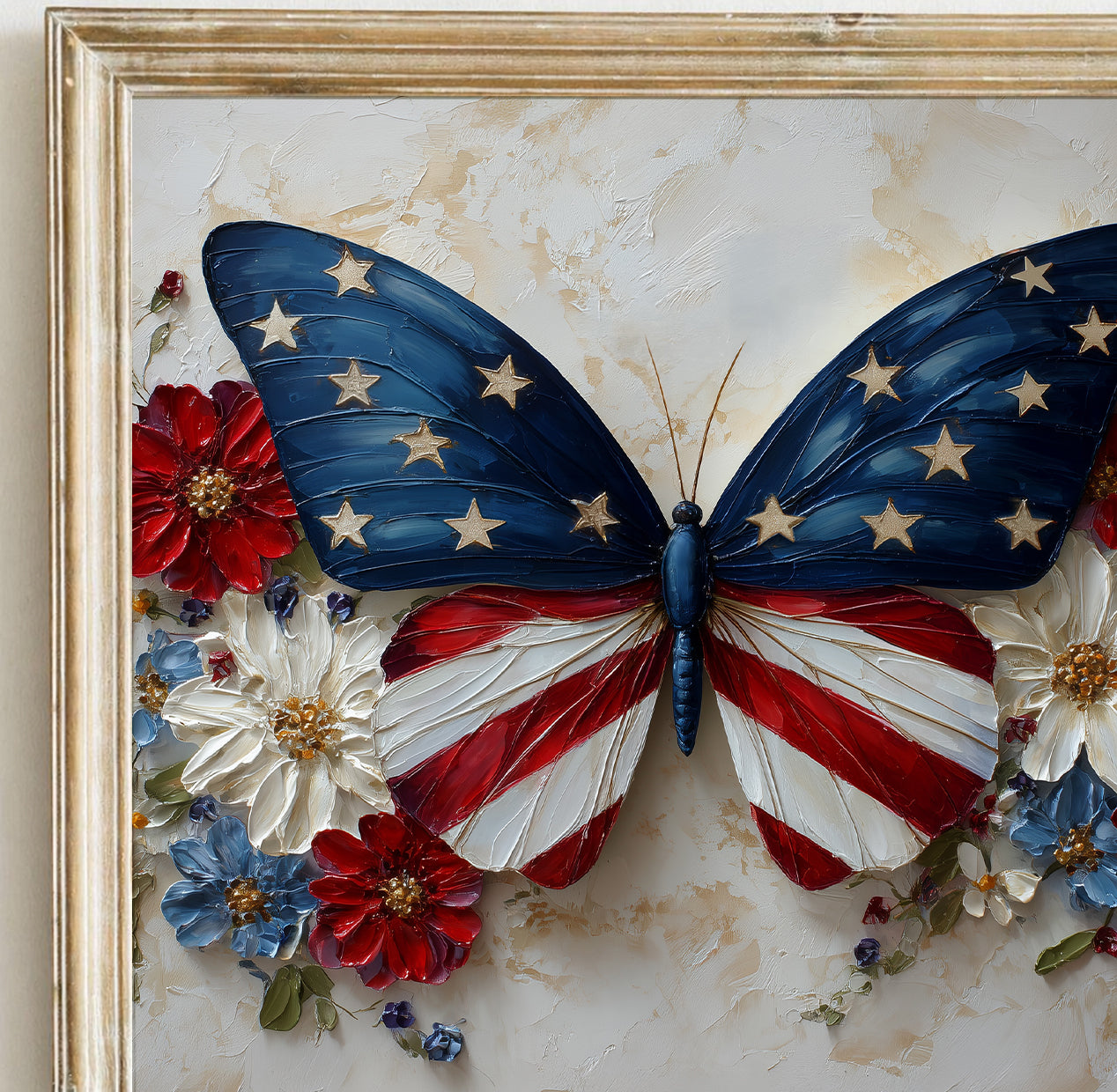 Patriotic Butterfly Wall Art, American Flag Floral Print, 4th of July Poster (Digital Download)