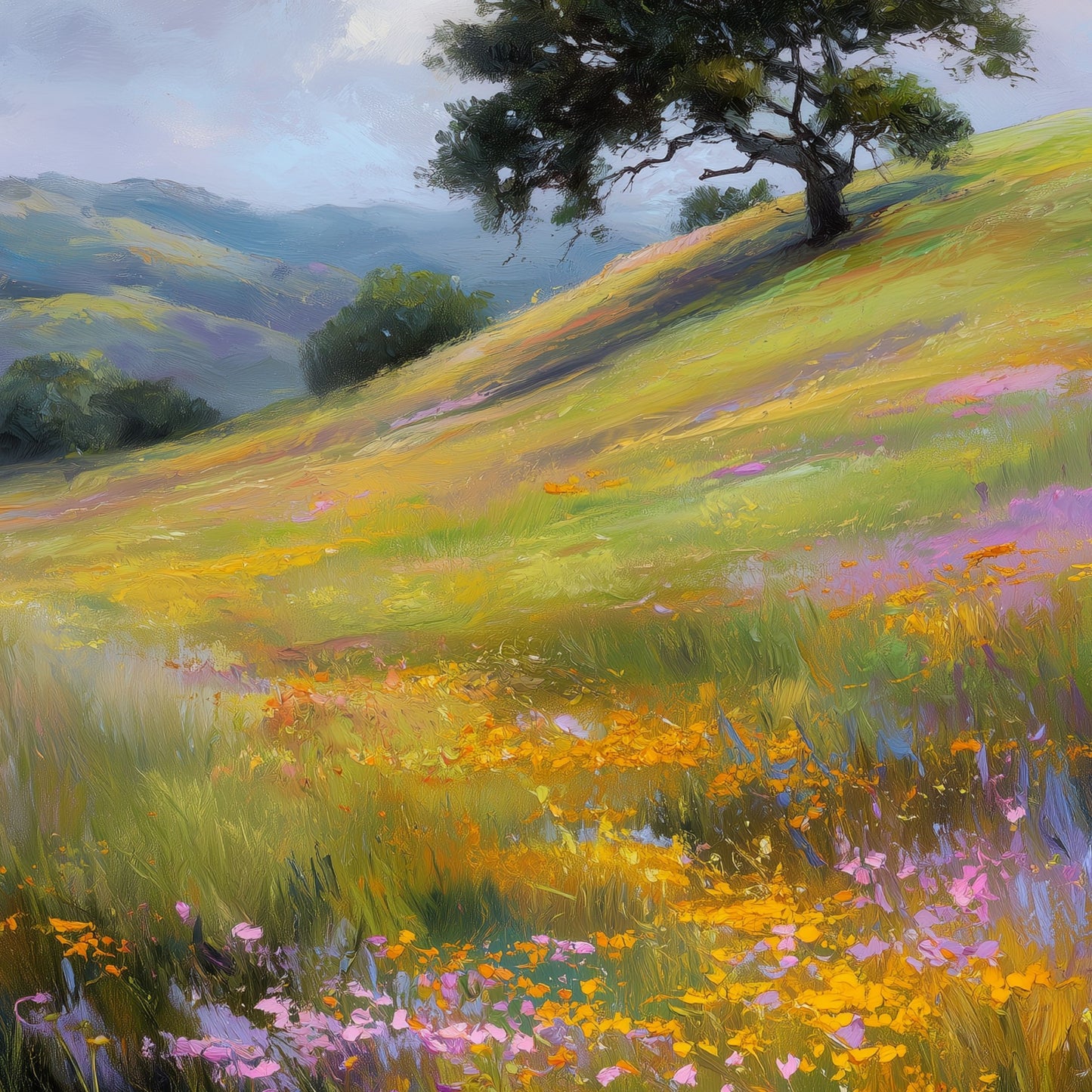 Serene Wildflower Meadow Oil Painting