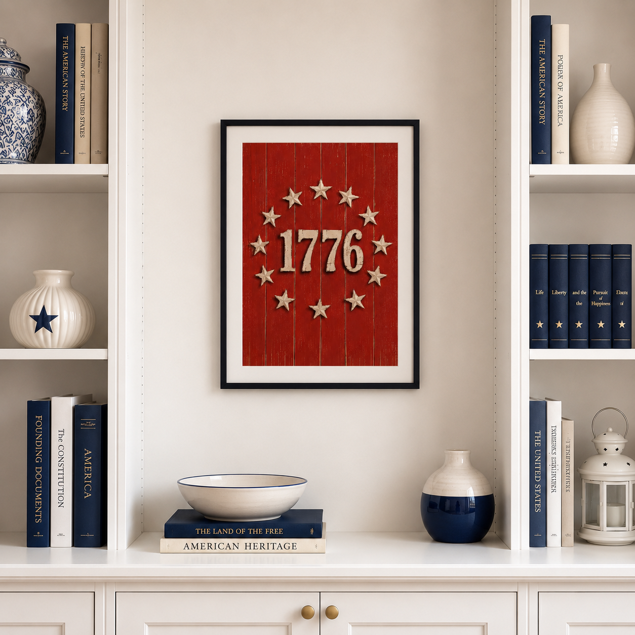 1776 Patriotic Wood Sign Wall Art, Rustic 4th of July Poster, Vintage Americana Stars Print (Digital Download)