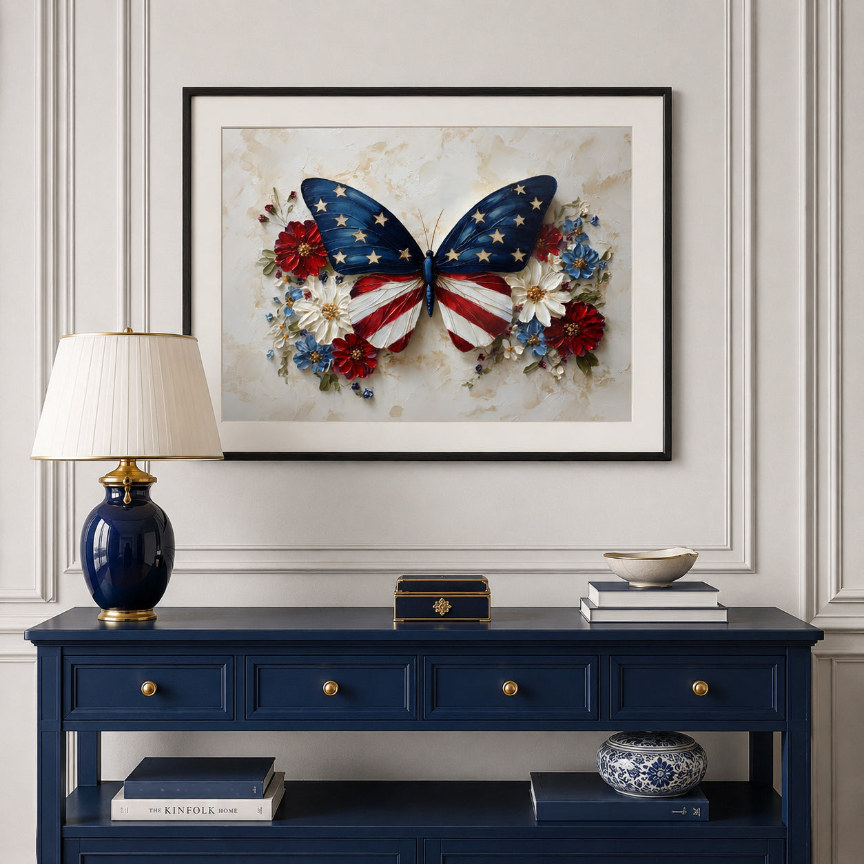 Patriotic Butterfly Wall Art, American Flag Floral Print, 4th of July Poster (Digital Download)