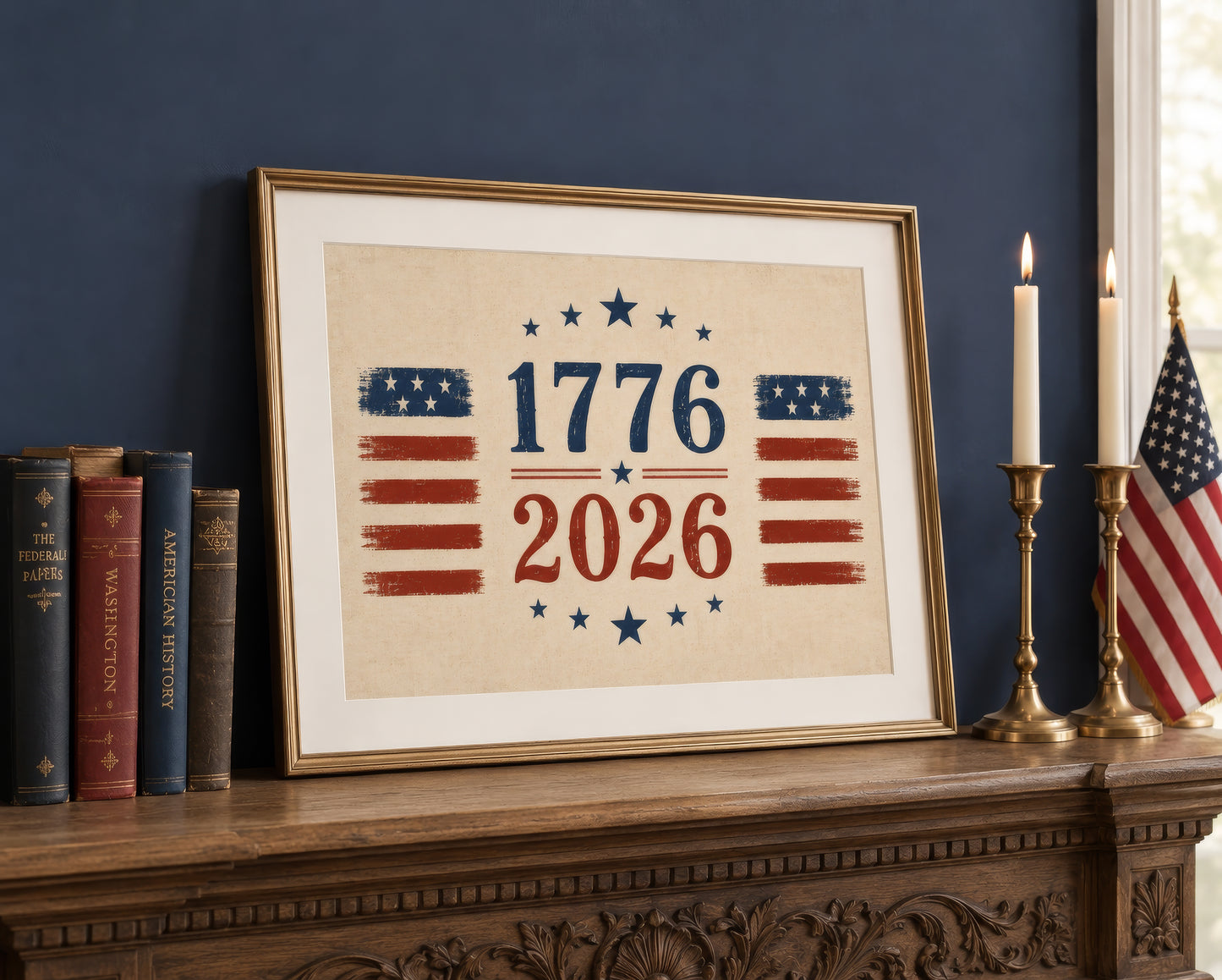1776 2026 Patriotic Wall Art, America 250th Anniversary Print, Vintage 4th of July Americana Poster