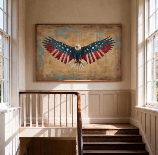 American Flag Eagle Wall Art, Patriotic Poster, 4th of July Print, Vintage Americana Decor