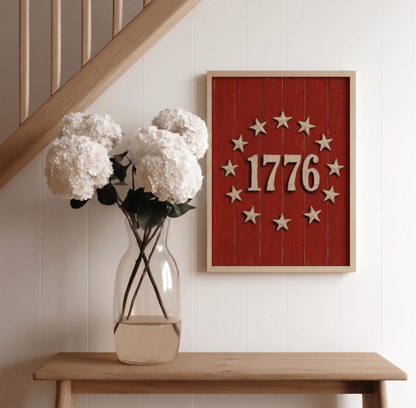 1776 Patriotic Wood Sign Wall Art, Rustic 4th of July Poster, Vintage Americana Stars Print (Digital Download)