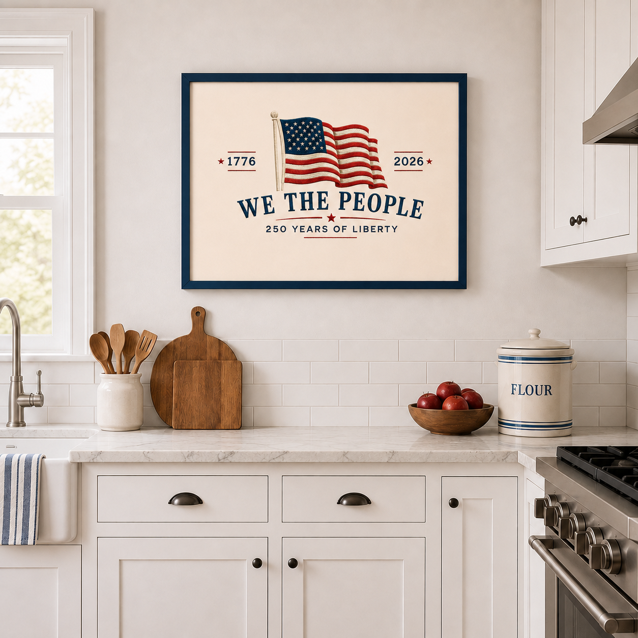 We the People 250th Anniversary Print, Embroidered Patriotic Flag Poster, 1776 2026 Americana Art, 4th of July Decor