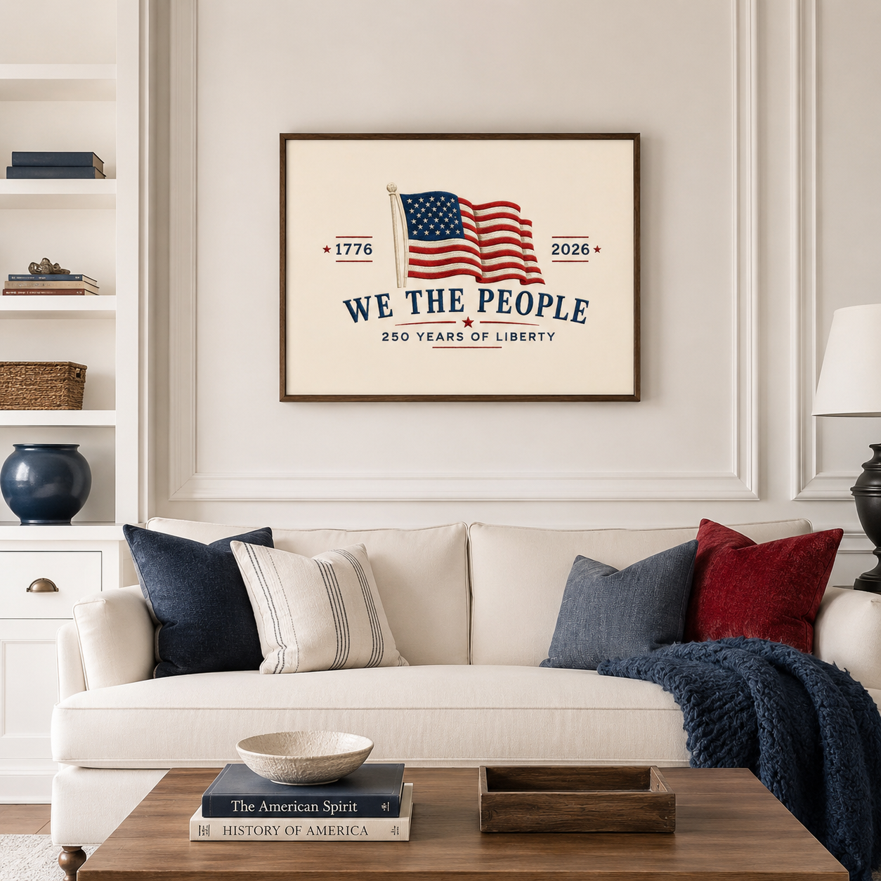 We the People 250th Anniversary Print, Embroidered Patriotic Flag Poster, 1776 2026 Americana Art, 4th of July Decor