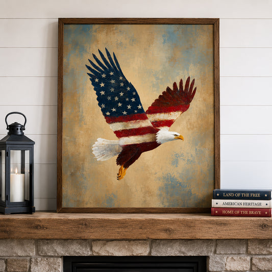 American Flag Eagle Wall Art, Patriotic Poster, Vintage Americana Print, 4th of July Farmhouse Decor