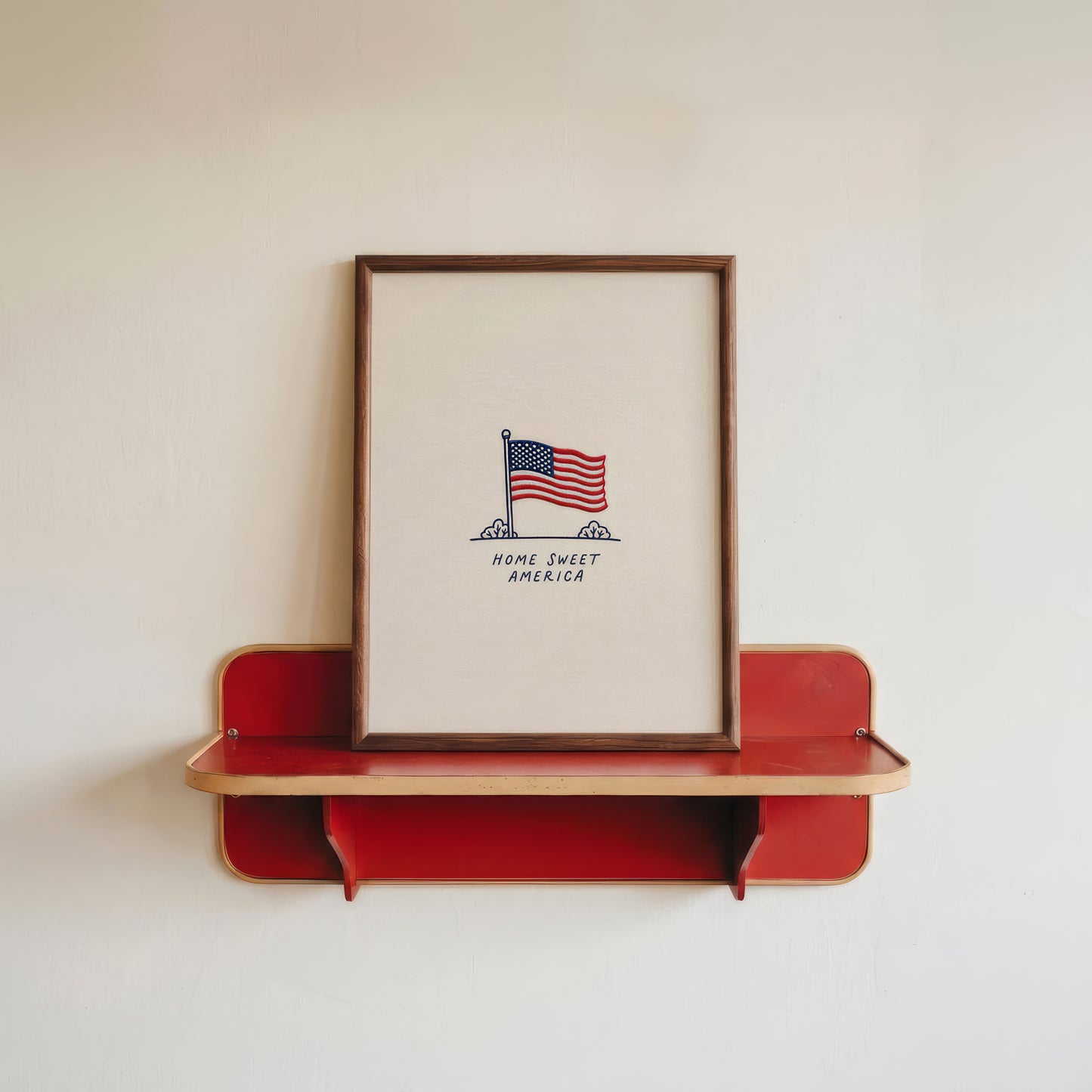 Embroidered American Flag Wall Art, Home Sweet America, Vintage Patriotic Print (Digital Download)