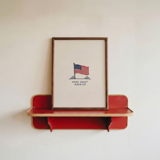 Embroidered American Flag Wall Art, Home Sweet America, Vintage Patriotic Print (Digital Download)