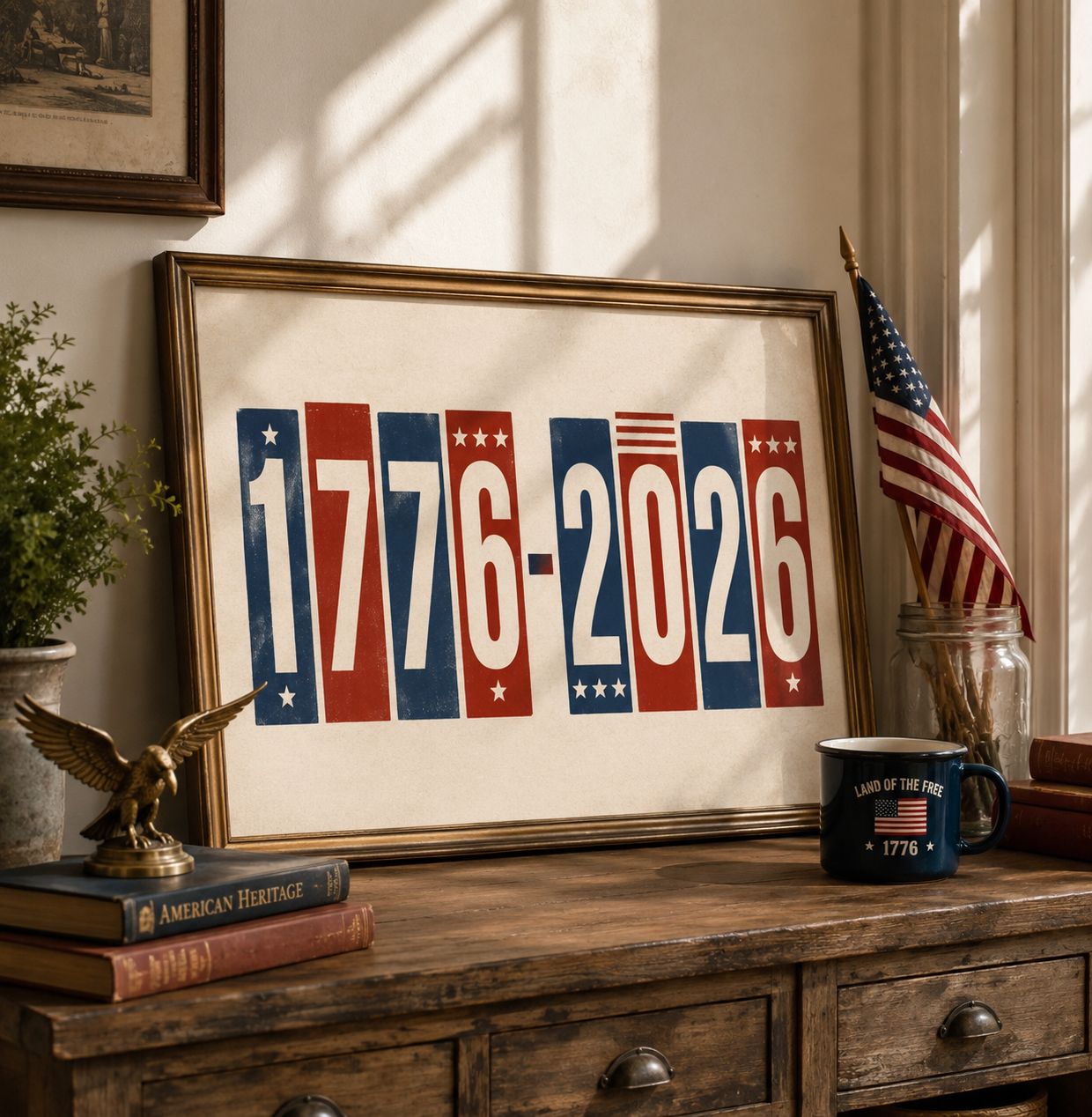1776-2026 Patriotic Wall Art, America 250th Anniversary Print, Vintage 4th of July Typography Poster