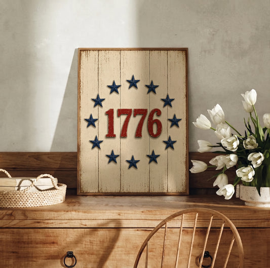 Vintage 1776 Patriotic Print, Americana Farmhouse Wall Art, 4th of July Decor (Digital Download)