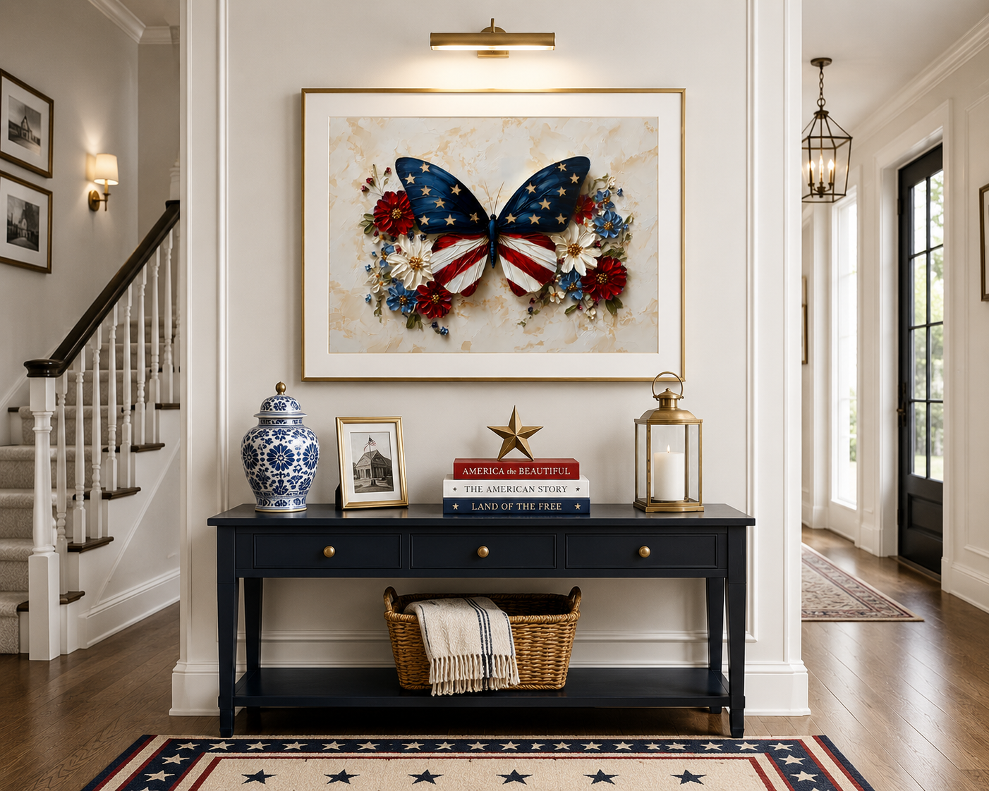 Patriotic Butterfly Wall Art, American Flag Floral Print, 4th of July Poster (Digital Download)