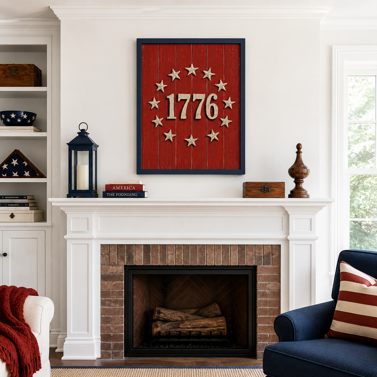 1776 Patriotic Wood Sign Wall Art, Rustic 4th of July Poster, Vintage Americana Stars Print (Digital Download)