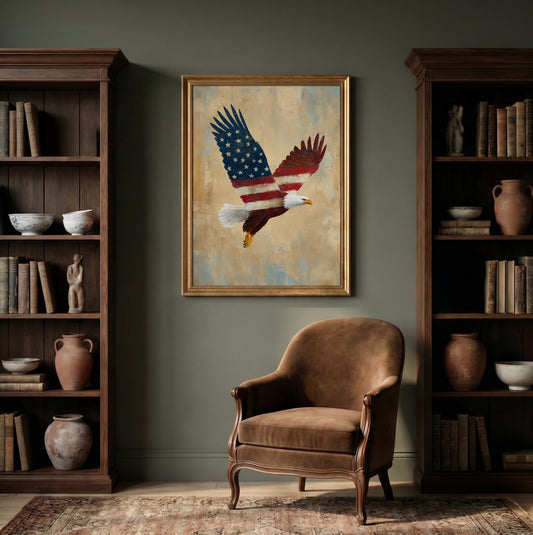 American Flag Eagle Wall Art, Patriotic Poster, Vintage Americana Print, 4th of July Farmhouse Decor
