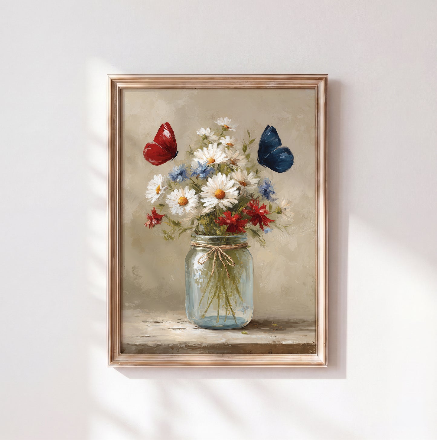 Patriotic Daisy Flower Jar Wall Art, 4th of July Americana Floral Poster (Digital Download)
