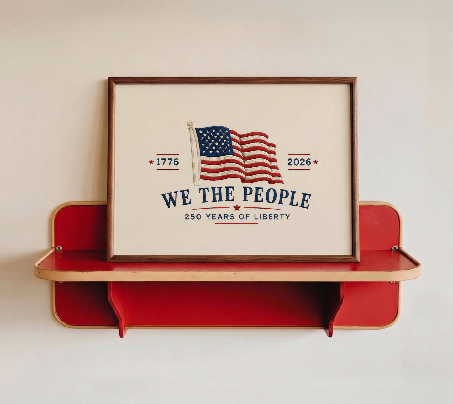 We the People 250th Anniversary Print, Embroidered Patriotic Flag Poster, 1776 2026 Americana Art, 4th of July Decor