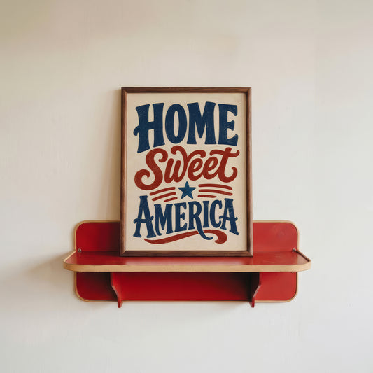Home Sweet America Wall Art, Patriotic Typography Print, 4th of July Americana Poster, Vintage USA Decor