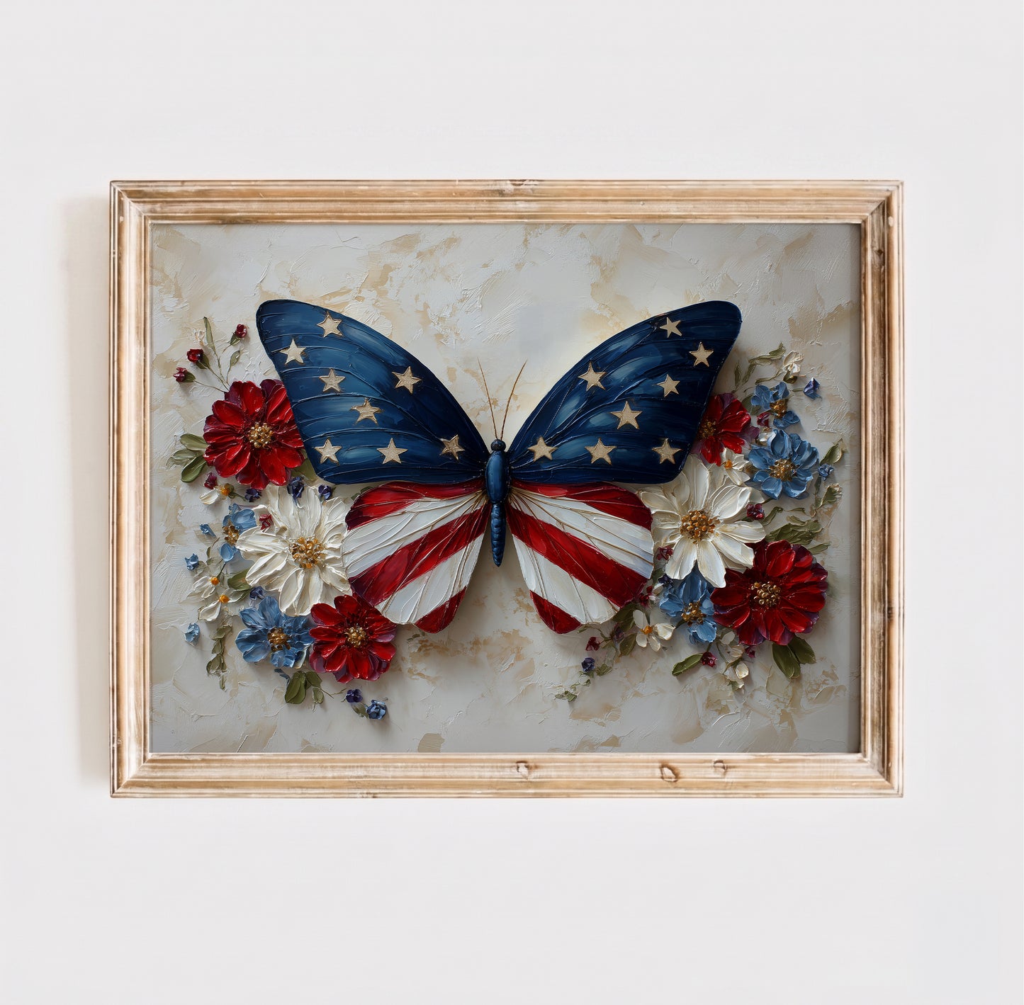 Patriotic Butterfly Wall Art, American Flag Floral Print, 4th of July Poster (Digital Download)