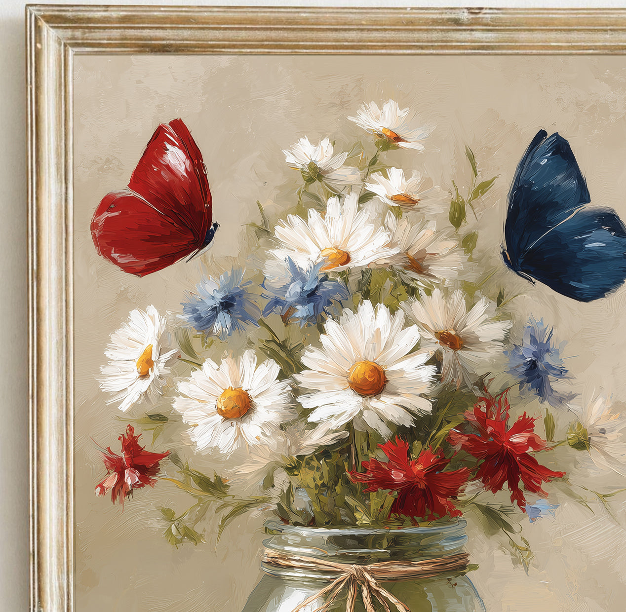 Patriotic Daisy Flower Jar Wall Art, 4th of July Americana Floral Poster (Digital Download)