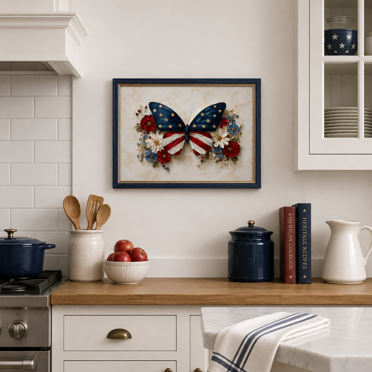 Patriotic Butterfly Wall Art, American Flag Floral Print, 4th of July Poster (Digital Download)