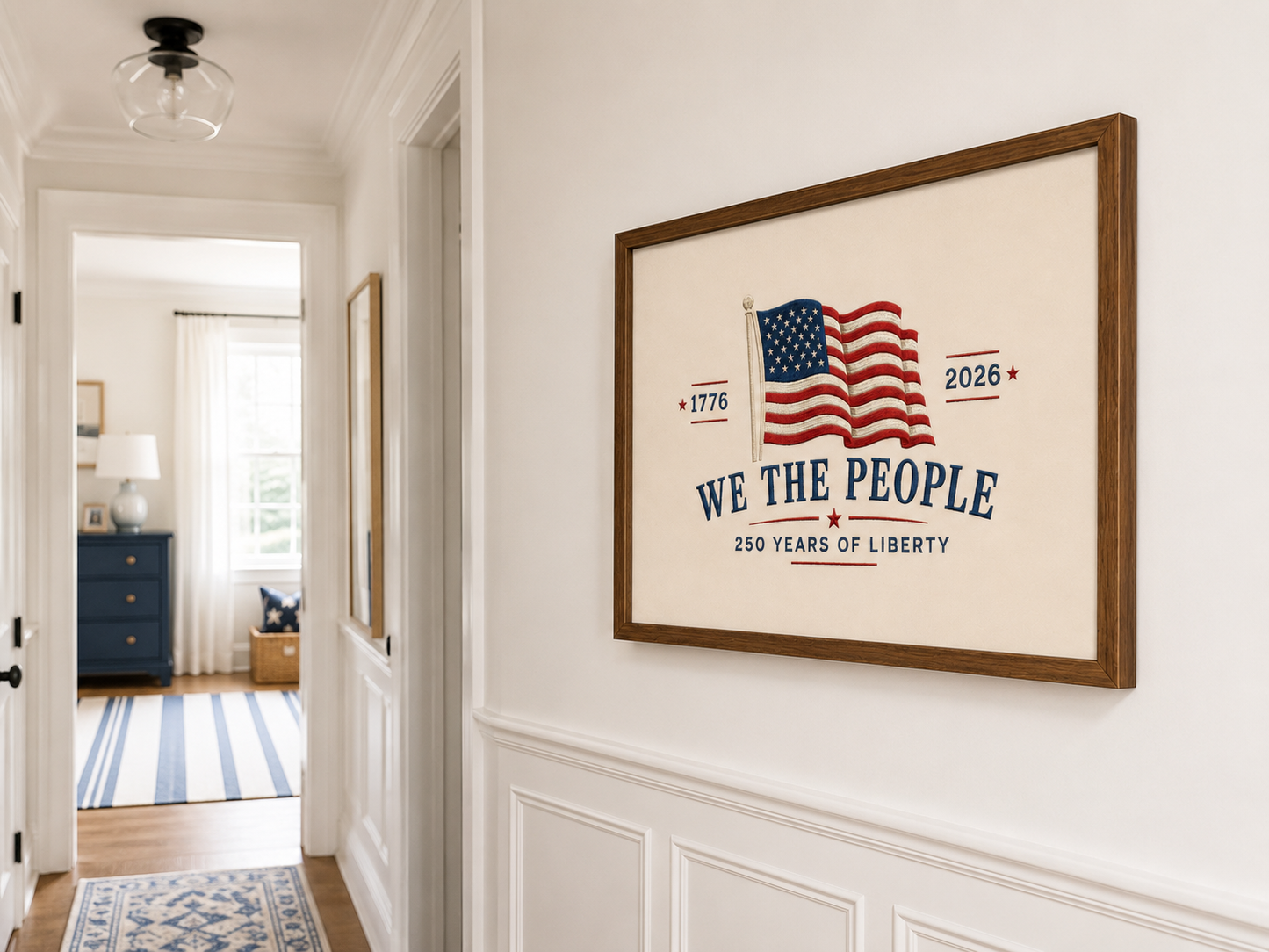 We the People 250th Anniversary Print, Embroidered Patriotic Flag Poster, 1776 2026 Americana Art, 4th of July Decor